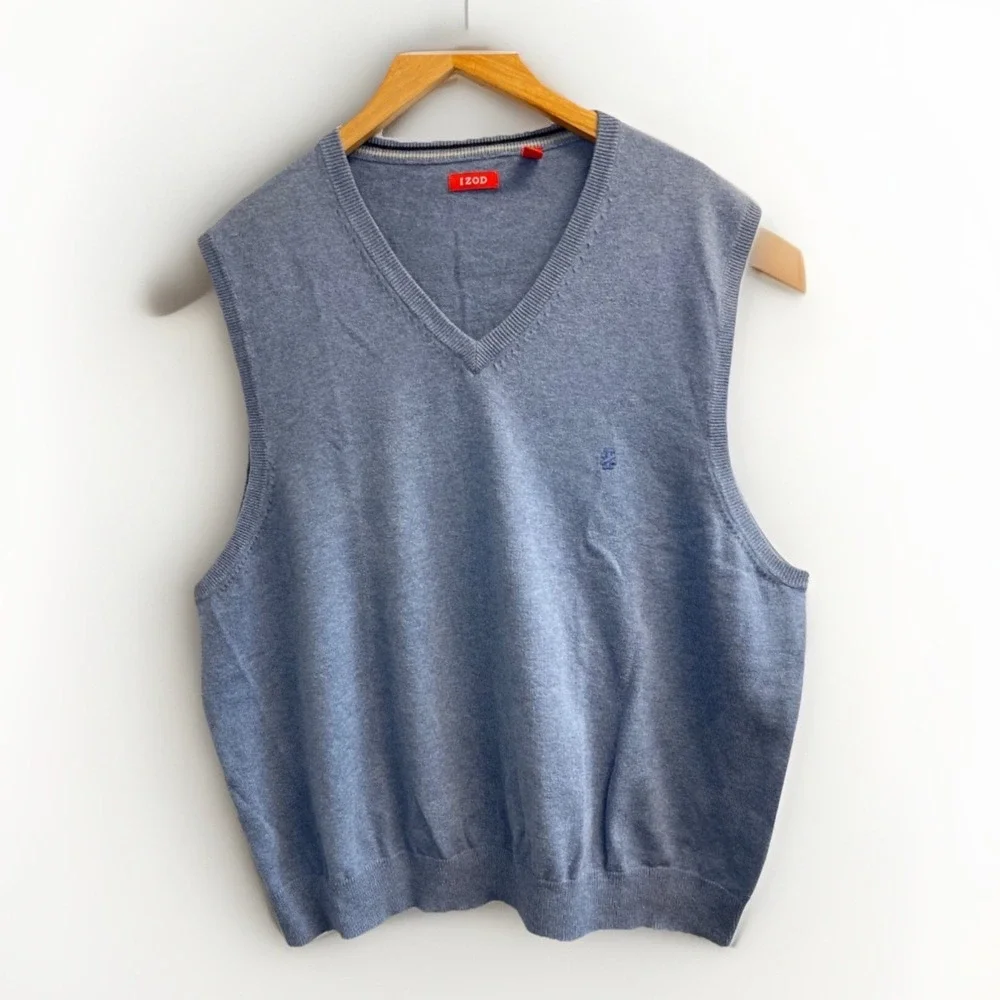 IZOD Golf Men's Size XXL Sweater Vest‎ Blue Cotton Logo Embroidery